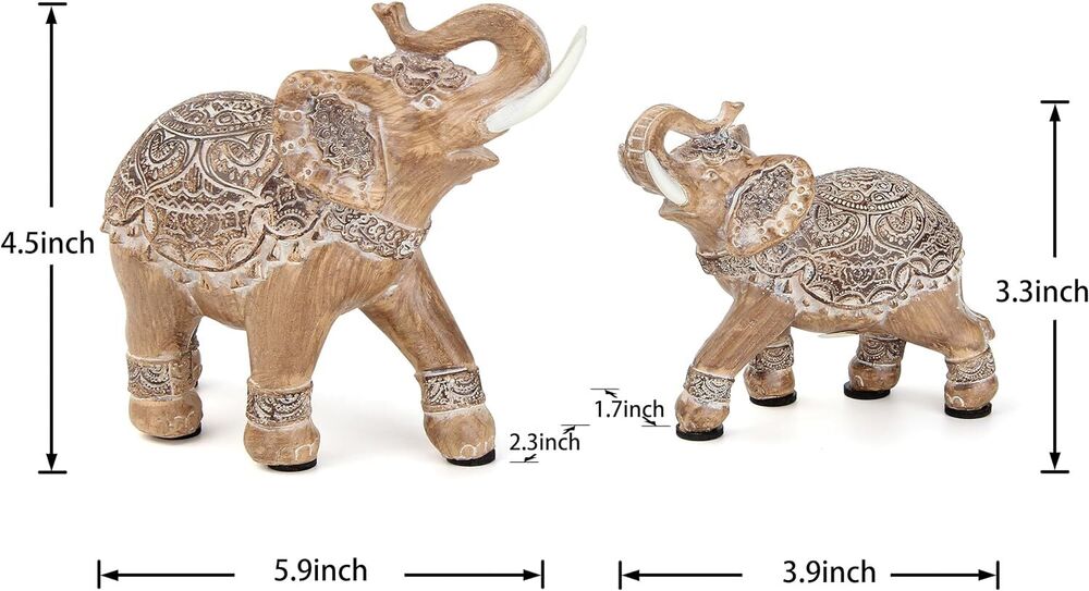 Elephant with Trunks up Statues Bookshelf Tabletop Home Decoration Gift Set of 2