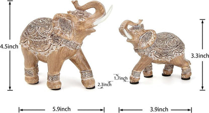Elephant with Trunks up Statues Bookshelf Tabletop Home Decoration Gift Set of 2