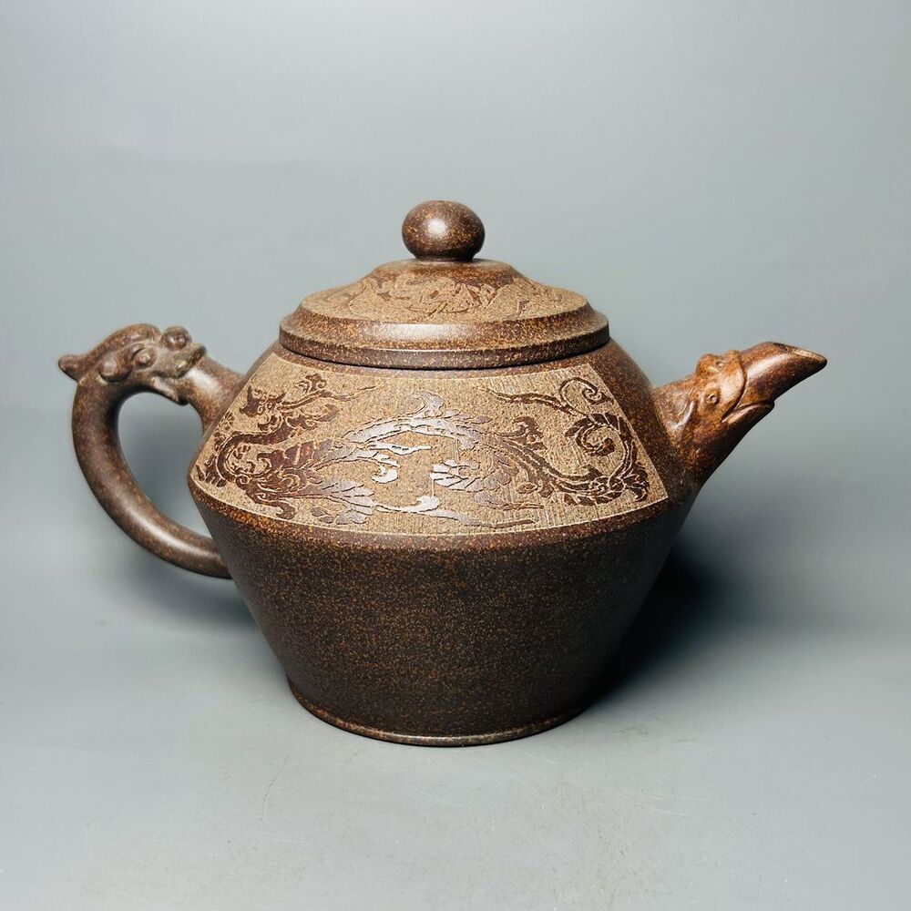 Vintage Chinese Yixing Purple Clay Teapot Zisha Ceramic Carving Dragon Teaware