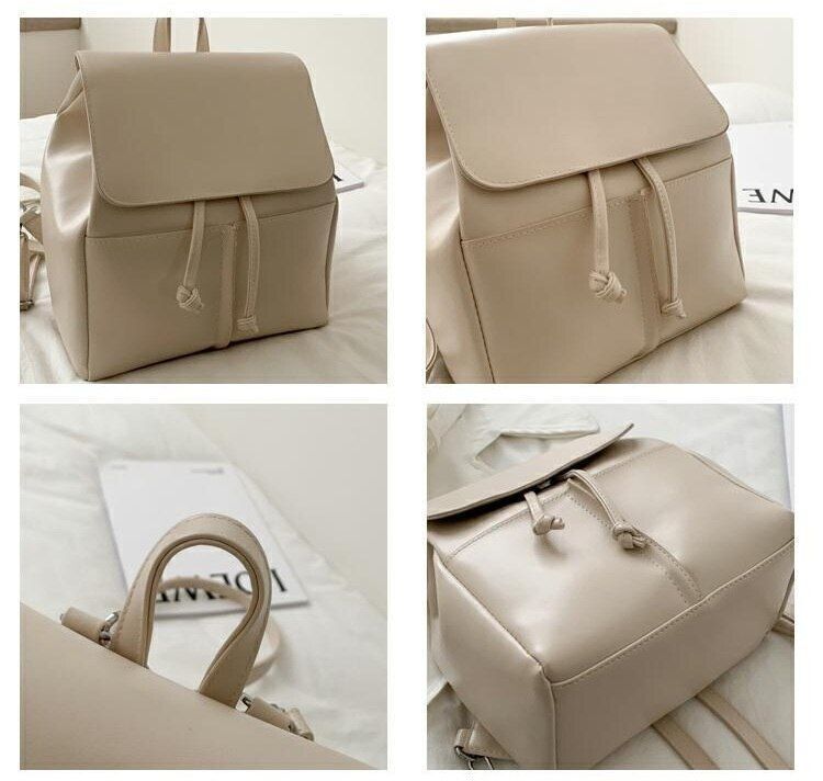 Synthetic Leather Backpack School Bags Drawstring Rucksack 19*27*15 CM Traveling