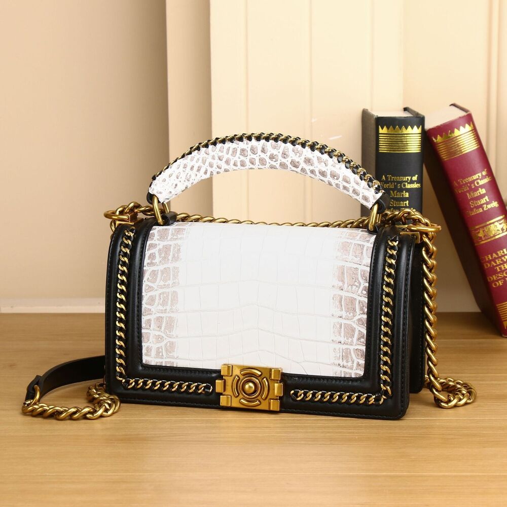 Women's Real Leather Bag Crocodile belly Embossed Evening Party Bag Shoulder Bag