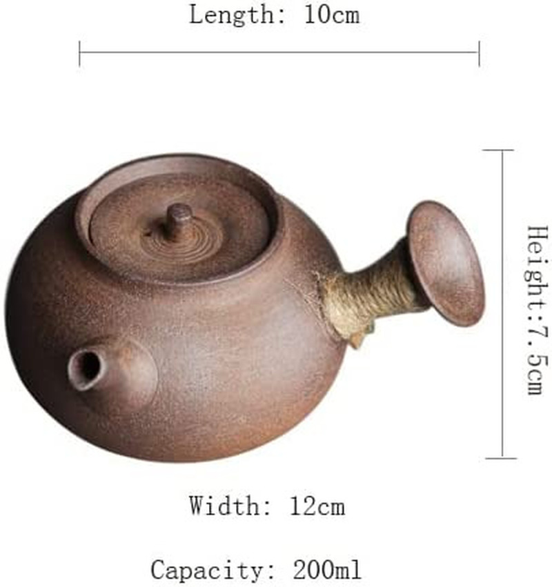 4.72" Japanese Handmade Pottery Side Handle Teapot Raw Ore Clay Material Retro