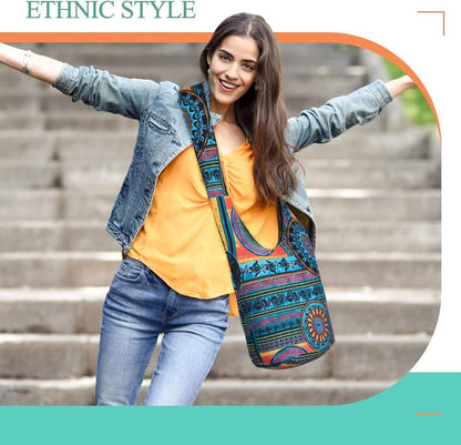 Handmade Bohemian Hippie Crossbody Bag Purse Cotton and Linen Sling Women 2 Pcs