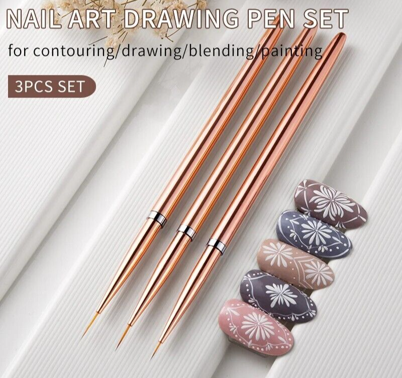 Nail Art Liner 3Pcs French Stripe Brush UV Gel Painting Drawing Pen Manicure Kit