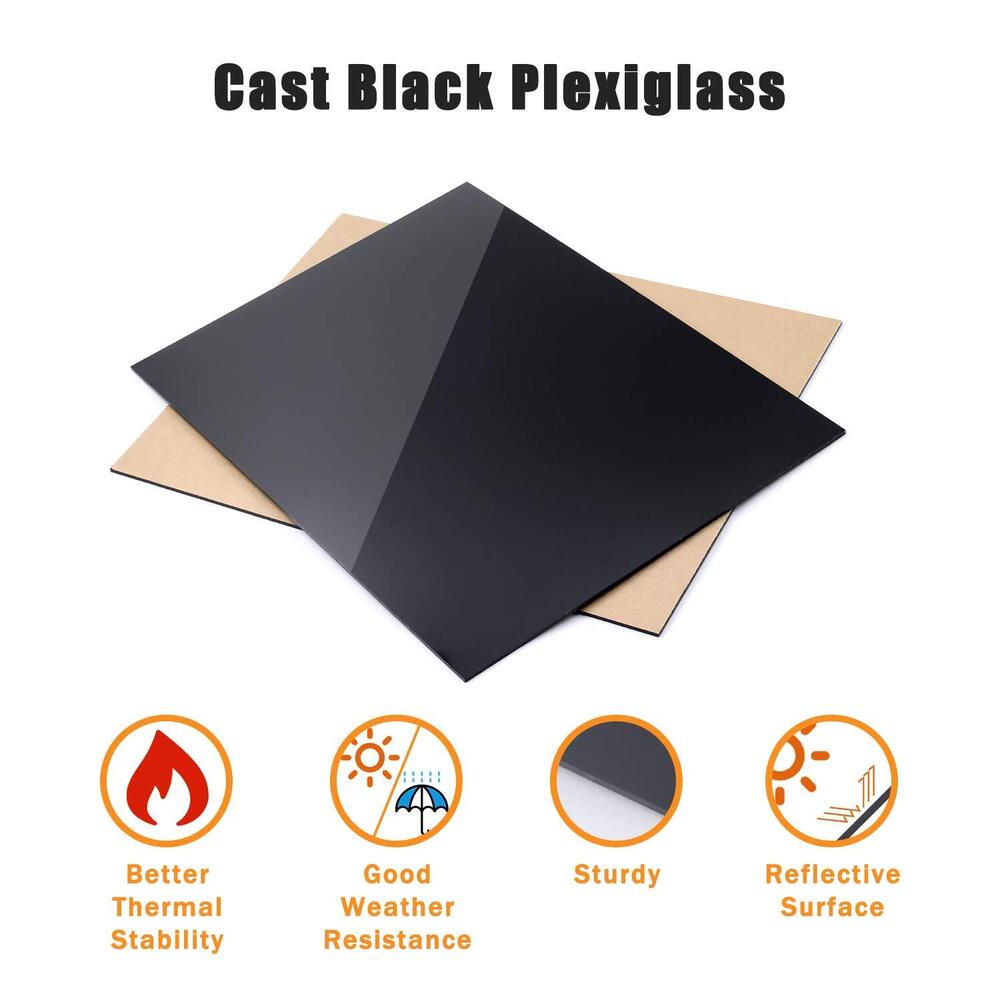 Acrylic Sheet Board Glossy Black Organic Glass Polymethyl Methacrylate 200x300mm