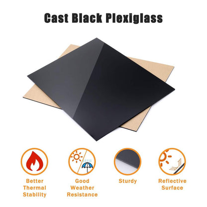 Acrylic Sheet Board Glossy Black Organic Glass Polymethyl Methacrylate 200x300mm