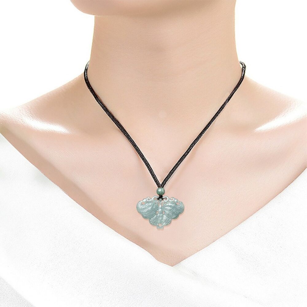 Natural Grade A Jade Jadeite Lucky Men Women Two-sided Carved Butterfly Pendant