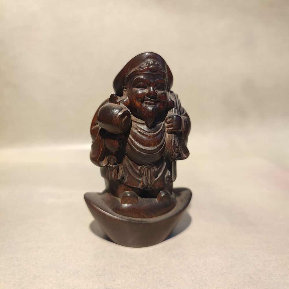 chinese figurine antique wood carving buddha statues tibet Mammon wooden boxwood