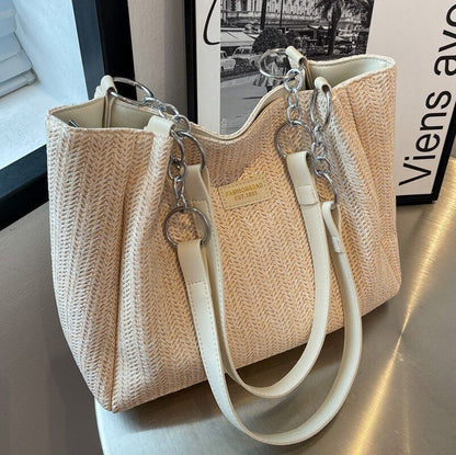 Large Shoulder Bag Straw Tote Purse Beach Handbag Underarm Polyester Satchel Bag