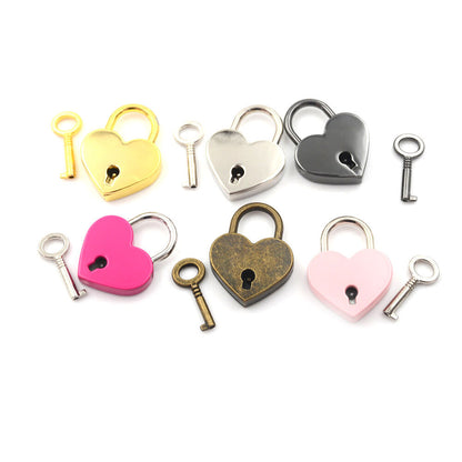 Mini Padlock Love Heart Shape Padlock Tiny Luggage Bag Case Lock With Key-ca
