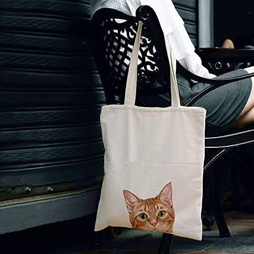 WIRESTER Reusable Canvas Tote Bag for Women Medium, Orange Tabby Kitten Cat