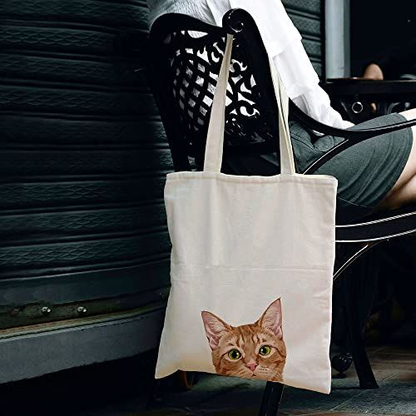 WIRESTER Reusable Canvas Tote Bag for Women Medium, Orange Tabby Kitten Cat