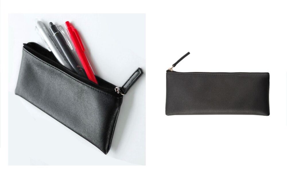 Pencil Case School Office Leather Pen Pouch Women Girl Make Up Kit Holder 19x8cm