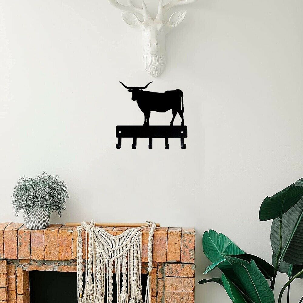 Texas Longhorn Steer Cow Key Rack Wall Mounted Shape Decoration Metal Art Decor