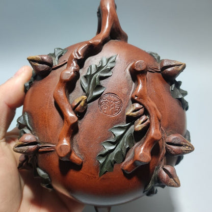 Vintage Chinese Yixing Purple Clay Teapot Zisha Ceremony Ceramic Peach Teaware