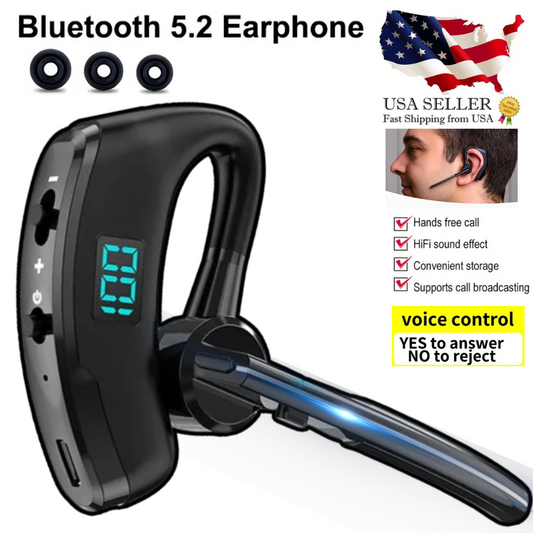 Wireless Bluetooth 5.2 Earpiece Noise Cancelling Trucker Headset Dual Mic Earbud
