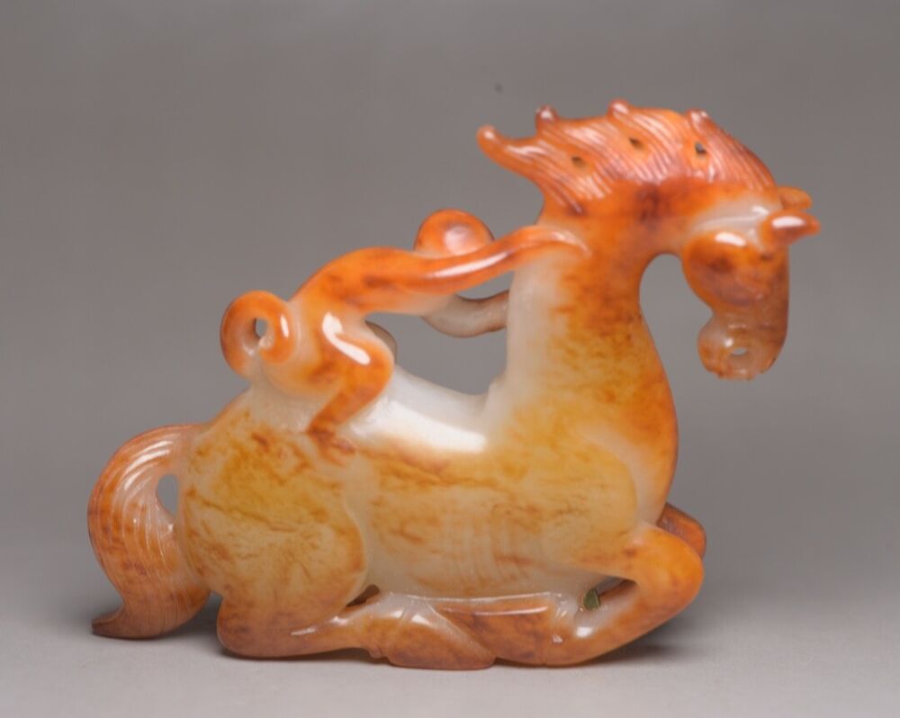 Collection China Hetian Jade Carved Horse Monkey Statue Exquisite Figurines Rare