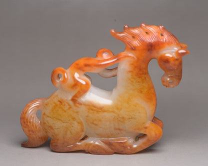 Collection China Hetian Jade Carved Horse Monkey Statue Exquisite Figurines Rare