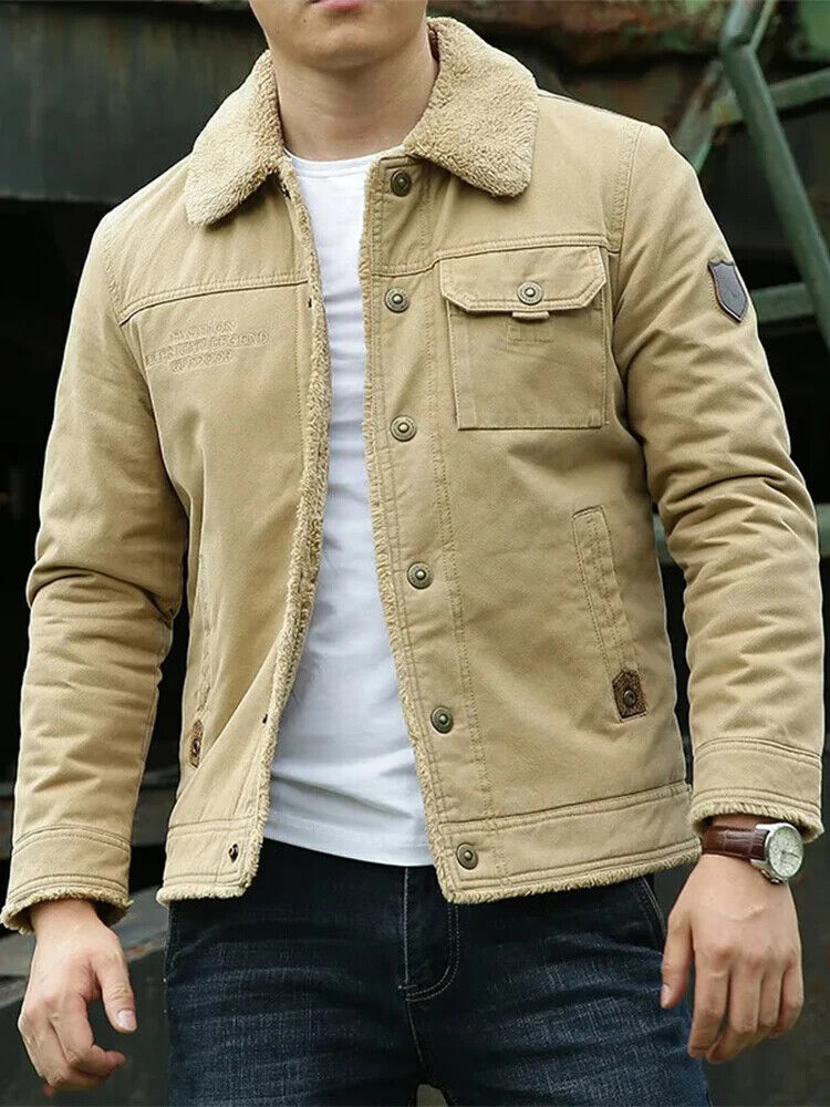 Thicken Jacket Man Warm Turndown Coats Men Solid Long Sleeves Outwears