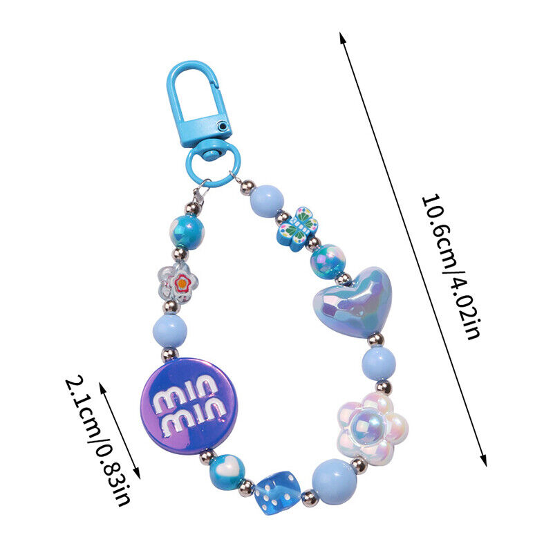 Acrylic Color-plated Heart Love Keychain Cute Flower Beaded Keyring Bag Pendant