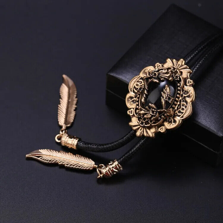 Men Bolo Tie Polyester Semi Precious Stone Pendant Suit Shirt Collar Accessories