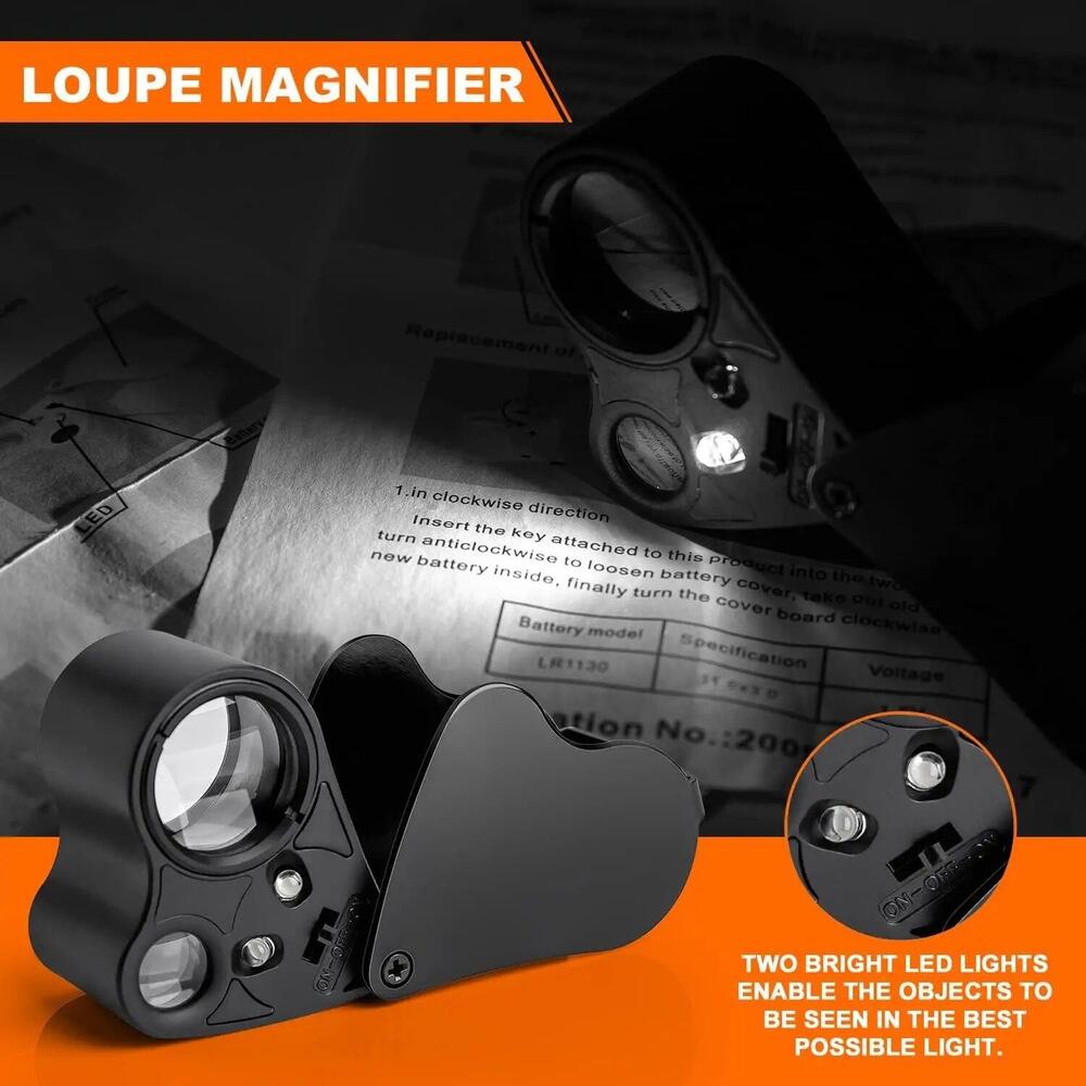 30X 60X Jewelers Loupe Magnifier Jewelry Eye Loop Pocket Magnifying Glass Light