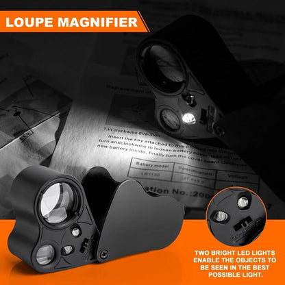 30X 60X Jewelers Loupe Magnifier Jewelry Eye Loop Pocket Magnifying Glass Light