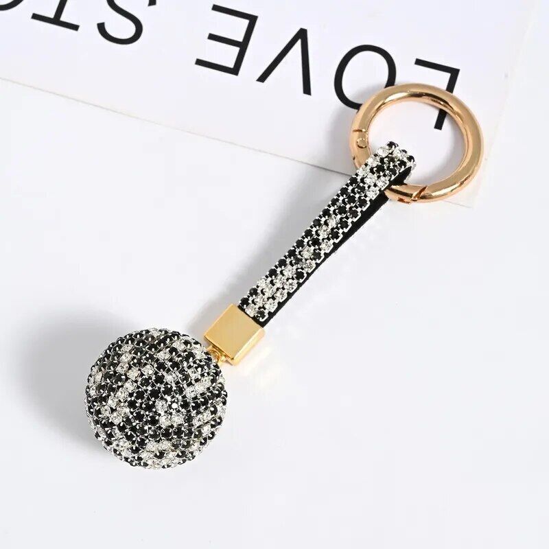 Rhinestone Ball Leather Strap Key Chain Pendant Charm Crystal Purse Bag Car Ring