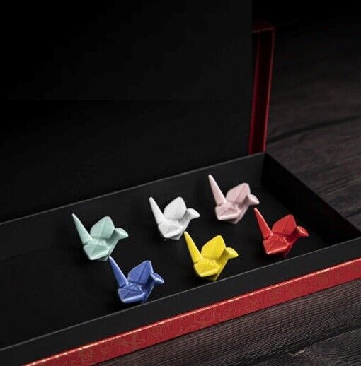 Pen Rest Ceramics Paper Cranes Chinese Calligraphy Writing Brush Holders 6x3.5cm