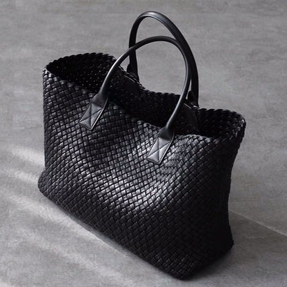 Tote Synthetic Leather Knitting Shoulder Shopper Bag Woven Large Purse Black 1PC