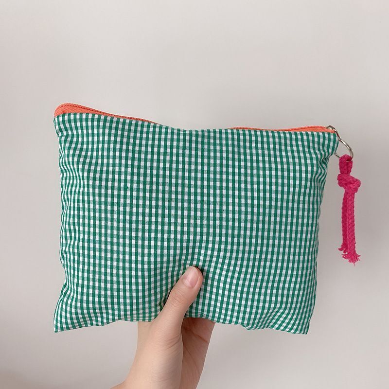 Plaid Cosmetic Bags Multipurpose Toiletry Cotton Zipper Pouch Travel Makeup Bag