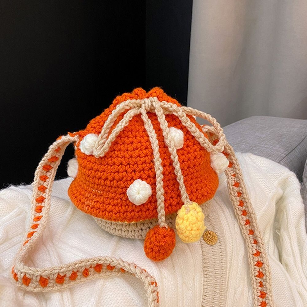 Women Shoulder Bag Knit Mushroom Style Crossbody Bags Casual Mini Purse 15*15*13