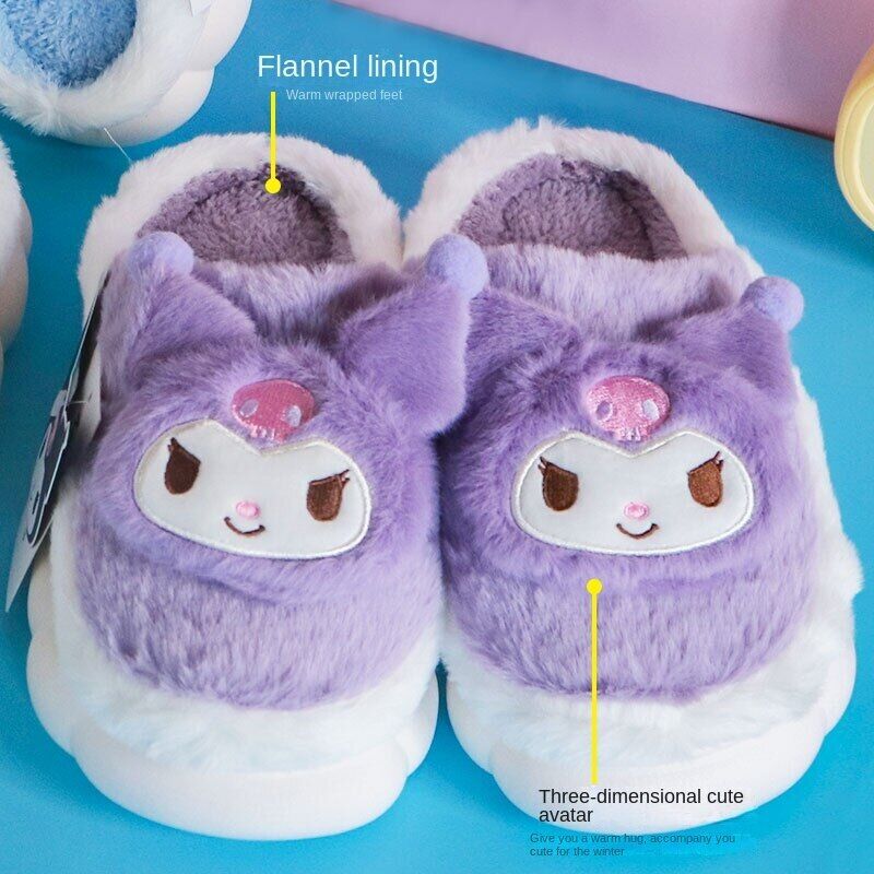 Cinnamoroll Kuromi Plush Doll Slippers Autumn Winter Warm Slippers Home Shoes
