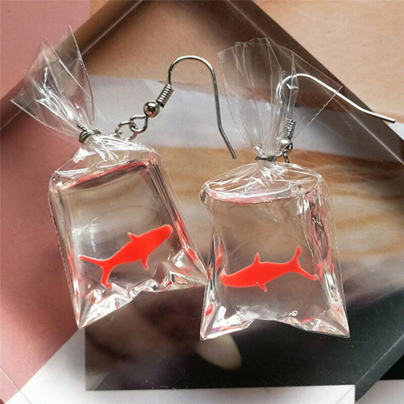 Handmade cute fish earrings water bag Dangle Hook pendant earrings g-ca