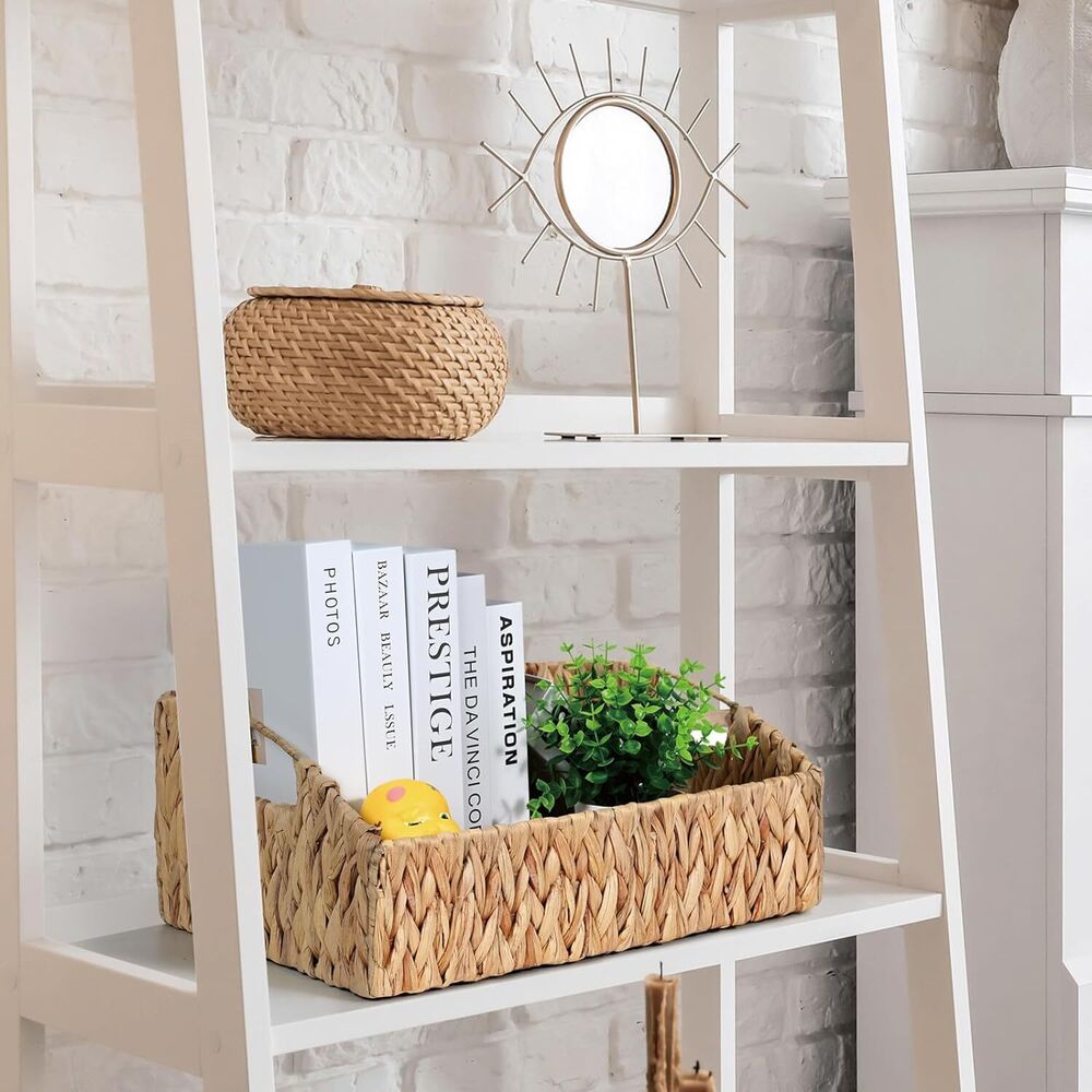 Handwoven Storage Baskets Natural Water Hyacinth Storage Bins Built-in Handles