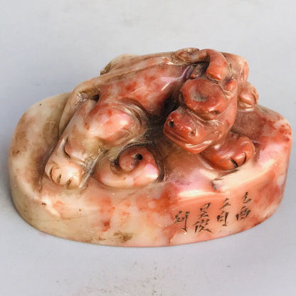 Old Chinese Shoushan Stone Hand Carved Exquisite Animal Seal Statue Signet Rare