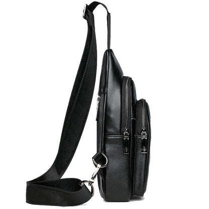 Sling Backpack Men's Genuine Leather Crossbody Chest Bag Sling Shoulder Bag