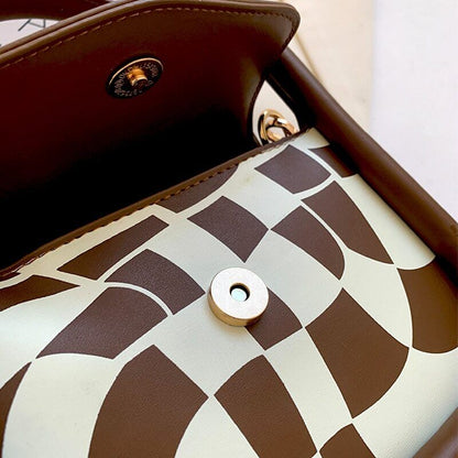 Handbag Women PU Leather Shoulder Bags Ladies Twisted Plaid Printing Flap Bag