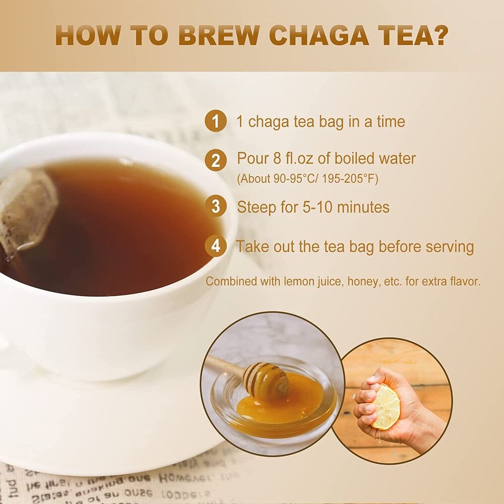 2023 FullChea Chaga Tea Bags, 2g * 30 Teabags - Premium Chaga Herbal Tea