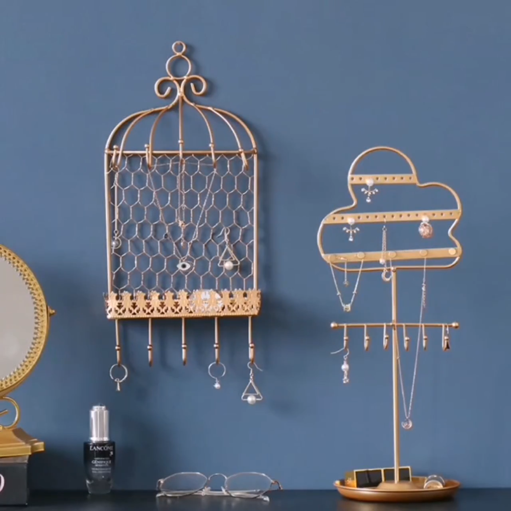 Jewelry Display Stand Metal Birdcage Cloud Wall Earrings Necklace Storage Holder
