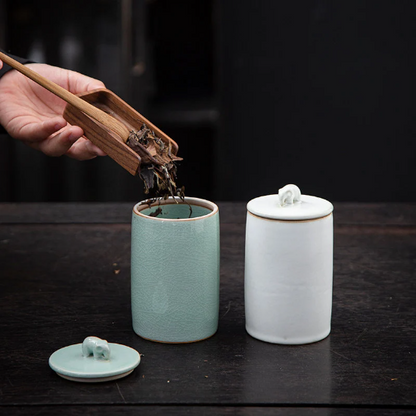 Ceramic Tea Storage Canister with Elephant Lid