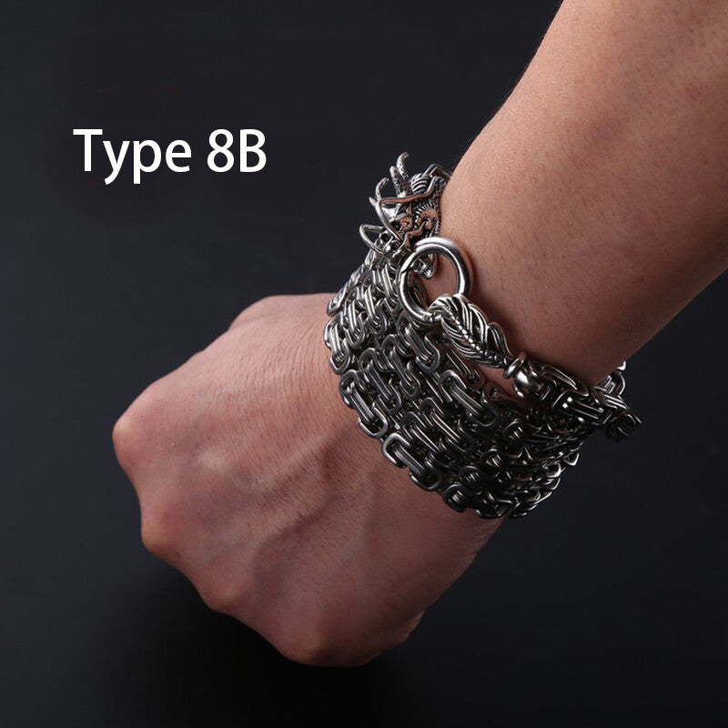 Men Stainless Steel Bracelet Self-defense Survival Dragon Necklace Chain