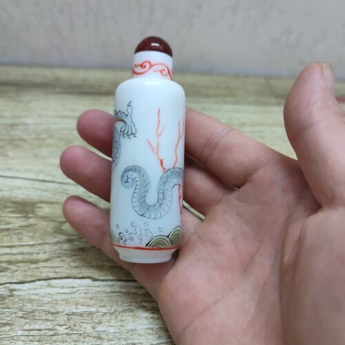 vintage antique chinese Glass snuff bottles dragon Painted snuffbox gifts signet