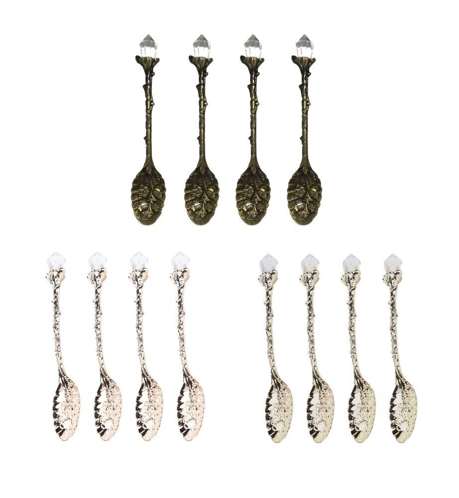 4 Pcs/Set Vintage Crystal Head Spoon Zinc Alloy Carved Mini Coffee Tea Tableware