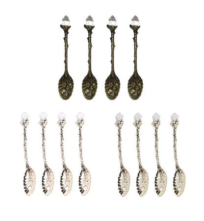 4 Pcs/Set Vintage Crystal Head Spoon Zinc Alloy Carved Mini Coffee Tea Tableware