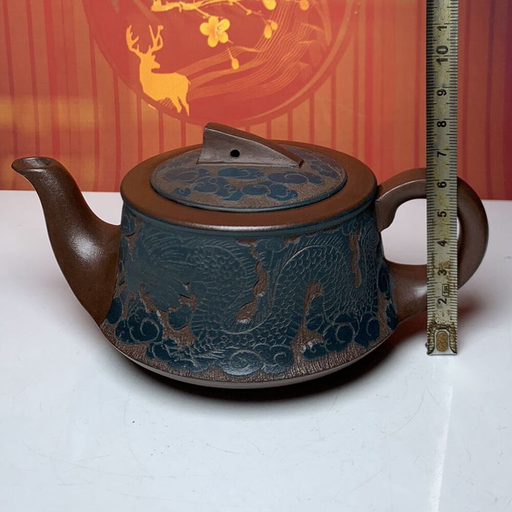 Vintage Chinese Yixing Purple Clay Teapot Zisha Ceremony Dragon Phoenix Teaware