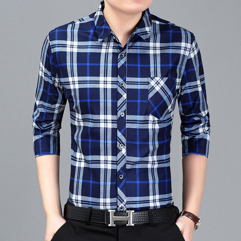 Camisa Con Botones a Cuadros Para Hombres Ropa Elegante De Manga Larga Negocios