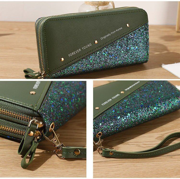 Women Wallets Coin Purses Cards Holder Double Zippers Handbag Money Bags 20*10CM