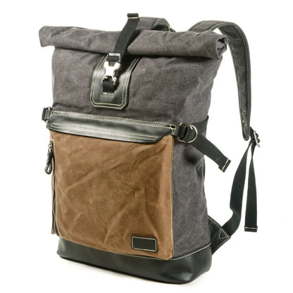 Retro Canvas Backpack Large-capacity Travel Bag Computer Bag Stitching Leather