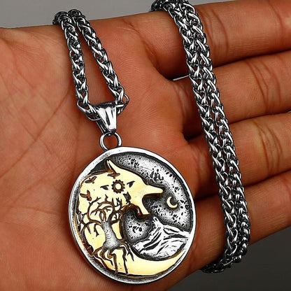 Wolf Necklaces Viking Style Wolf Head Pendant Runes Stainless Steel Necklace
